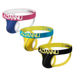 תחתוני ג'וקסטראפ (jockstrap) לגברים. צבע שחור בשילוב צהוב.